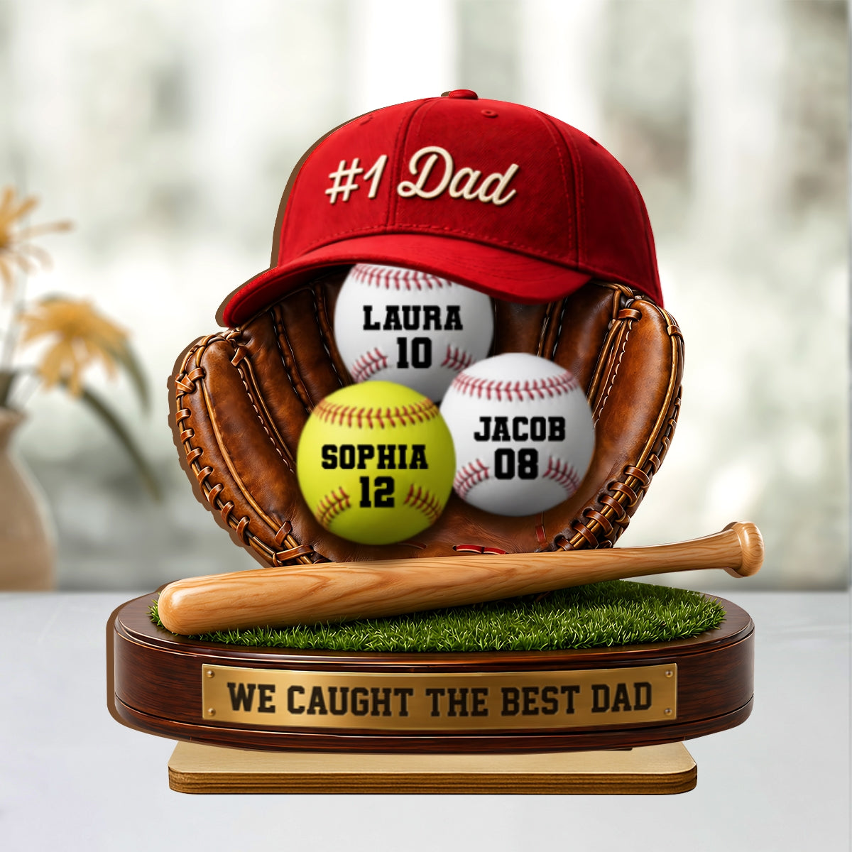 No 1 Baseball Dad - Personalized 2-Layered Wooden Plaque - Father's Day Gift for Dad, Husband