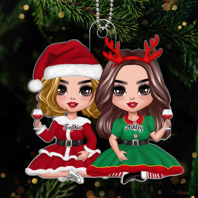 Christmas Doll Best Friends Sisters Sitting Personalized Acrylic Ornament