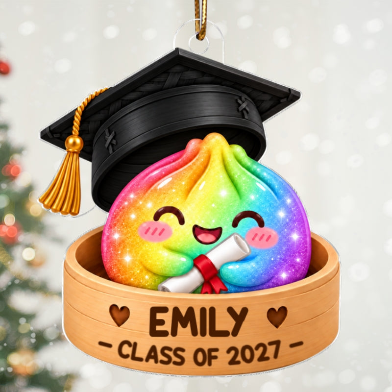 Cute Graduation Dumpling - Personalized Acrylic Ornament - Class of 2026 2027 - Christmas Gift For Boy, Girl, Grandkids