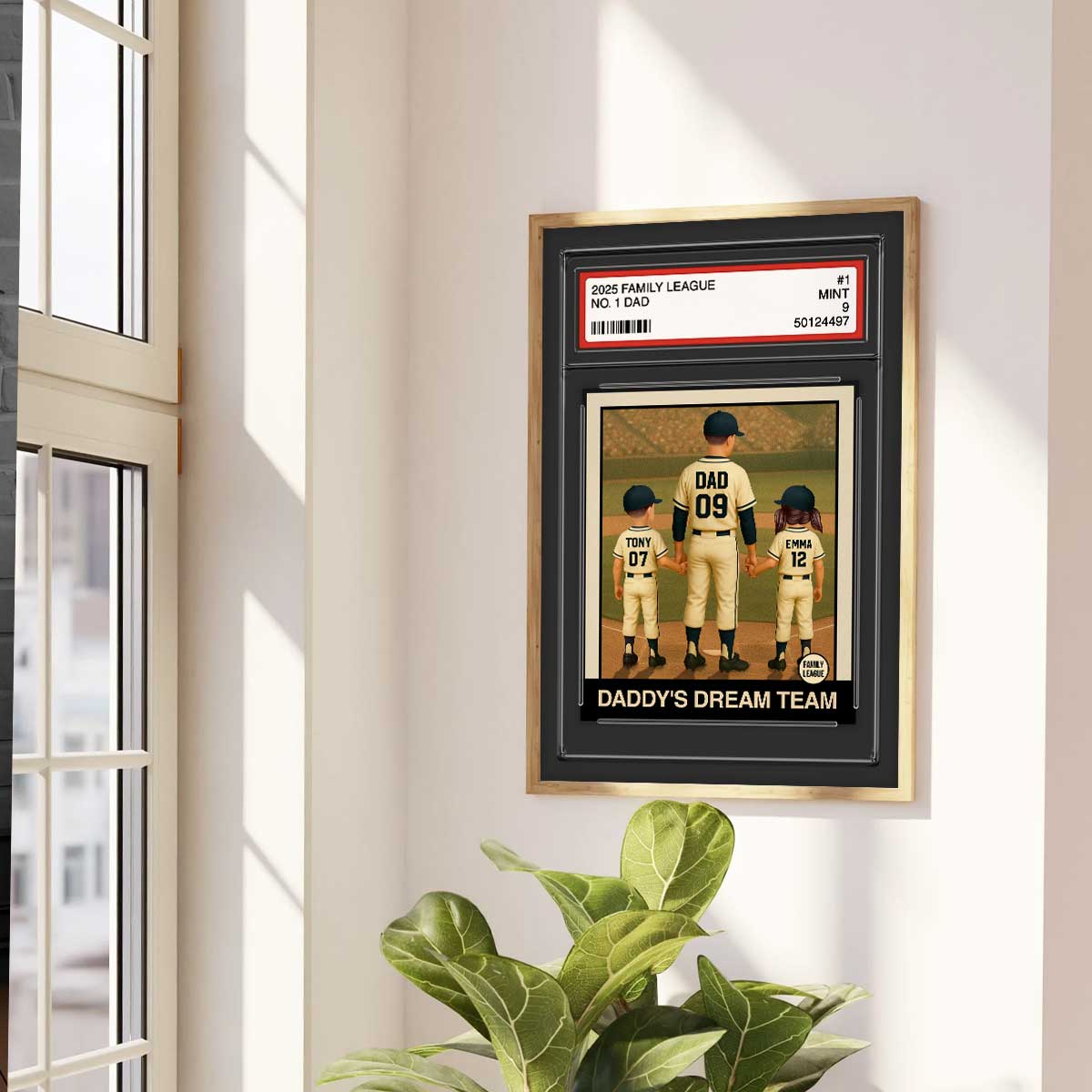 Baseball No. 1 Dad Man & Kids Trading Card Style Personalized Poster
