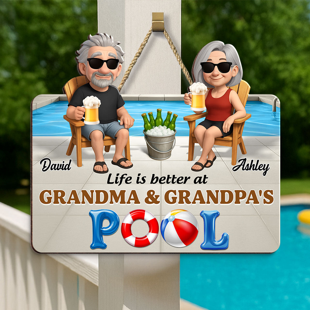 Life Is Better At Grandma Grandpa Pool Personalized Wood Sign