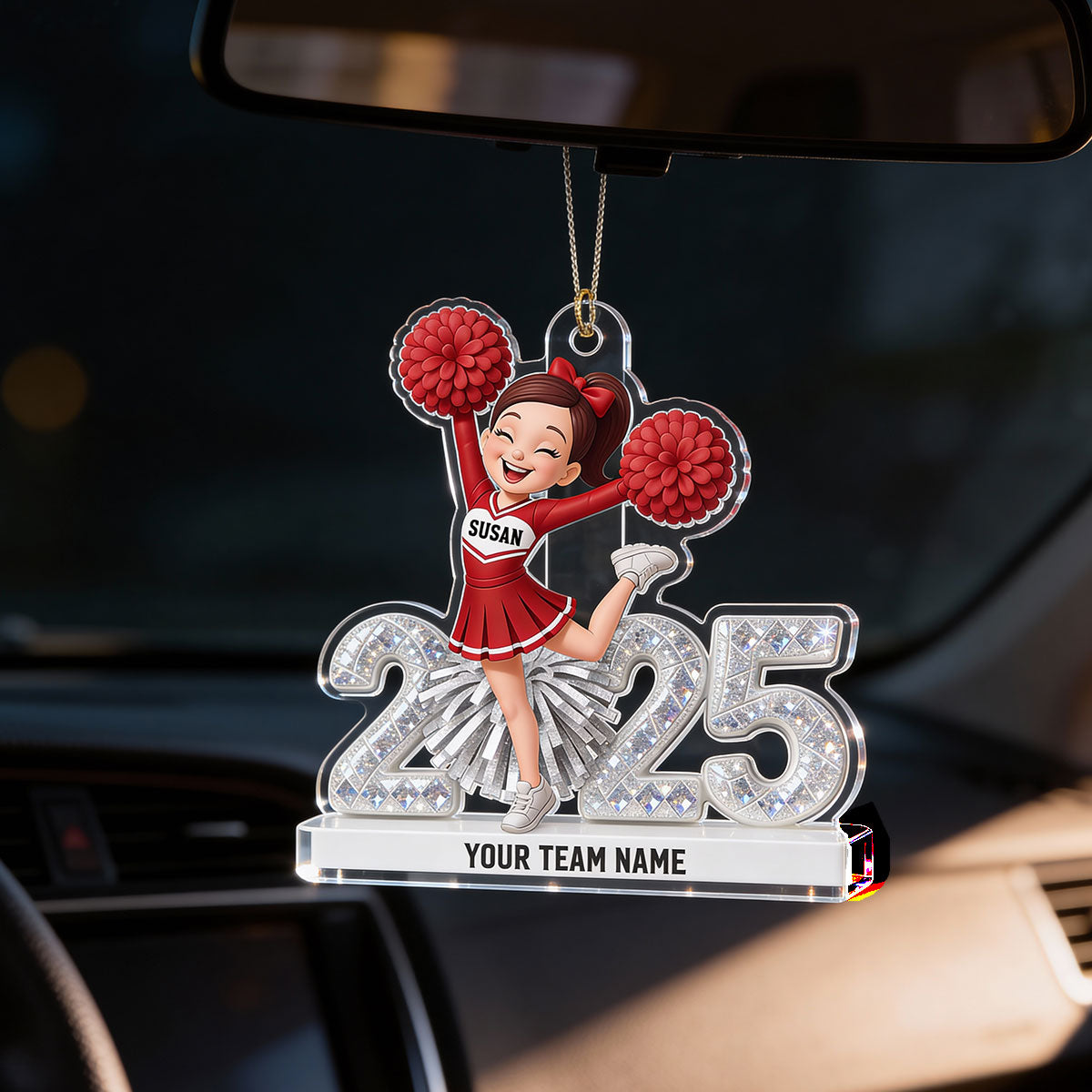 3D Shining Effect Cheerleader - Personalized Acrylic Car Hanger - Gift For Cheerleaders