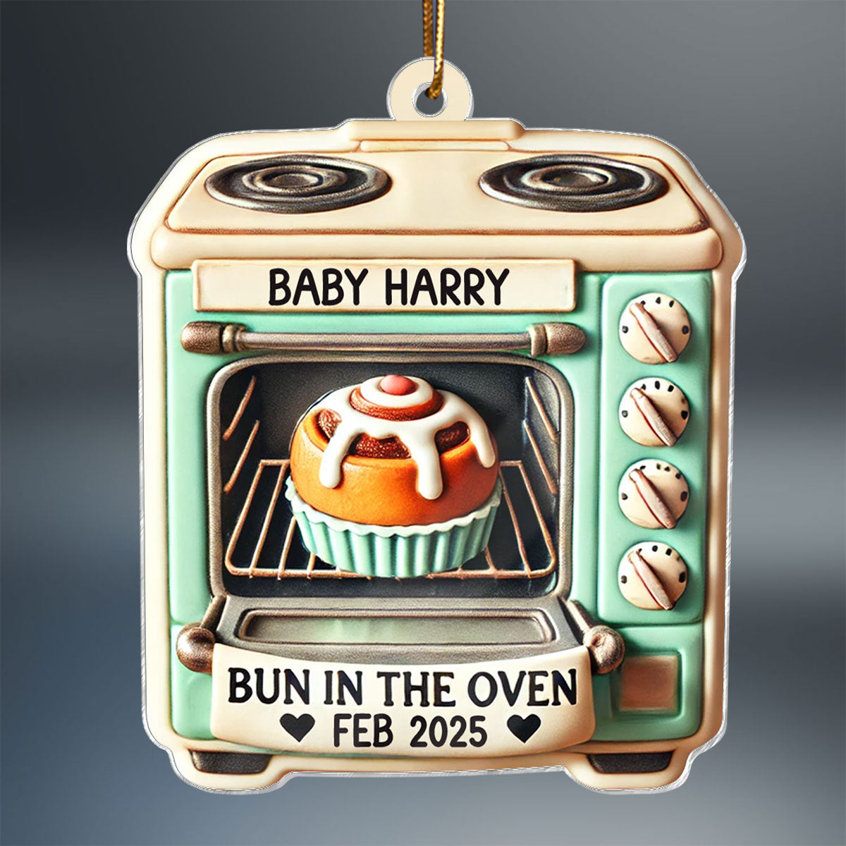Vintage Bun In The Oven Pregnancy Announcement Keepsake Christmas Gingerbread 3D Effect Personalized Acrylic Ornament
