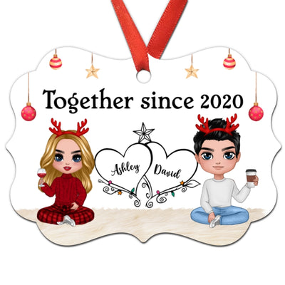 Doll Couple Sitting Hearts Personalized Christmas Ornament