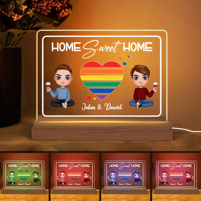 Home Sweet Home LGBT Couple Personalized Custom Shape LED Night Light