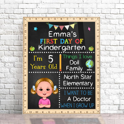 Adorable Kid First Day Of School Personalized Board Sign, Editable, Reusable Back To School Sign