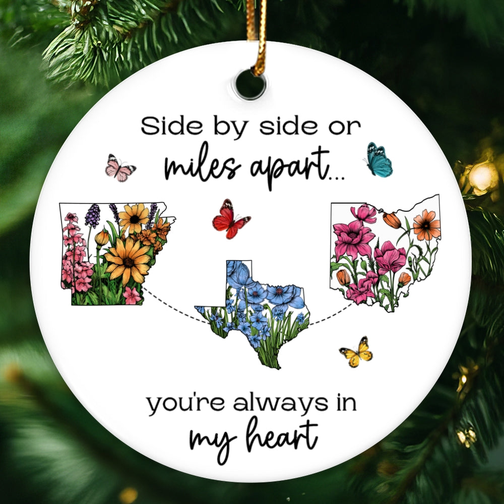 Miles Don't Matter Beautiful Wildflower State Map Long Distance Personalized Ceramic Ornament