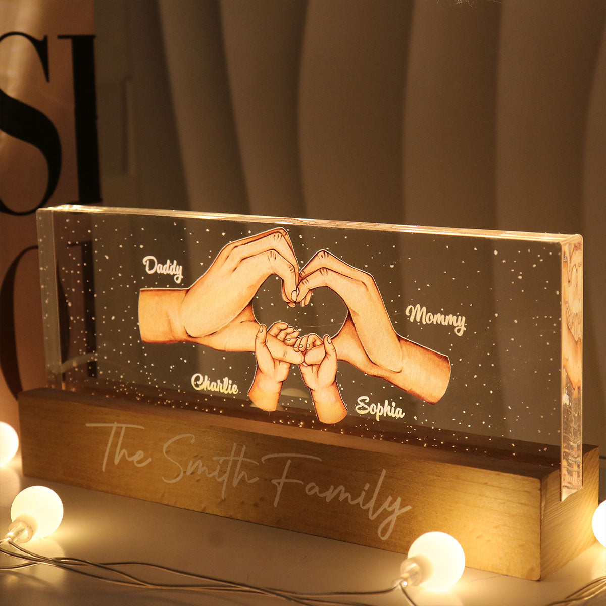 Family Heart Hands Gift Father's Day Gift Personalized Acrylic LED Night Light