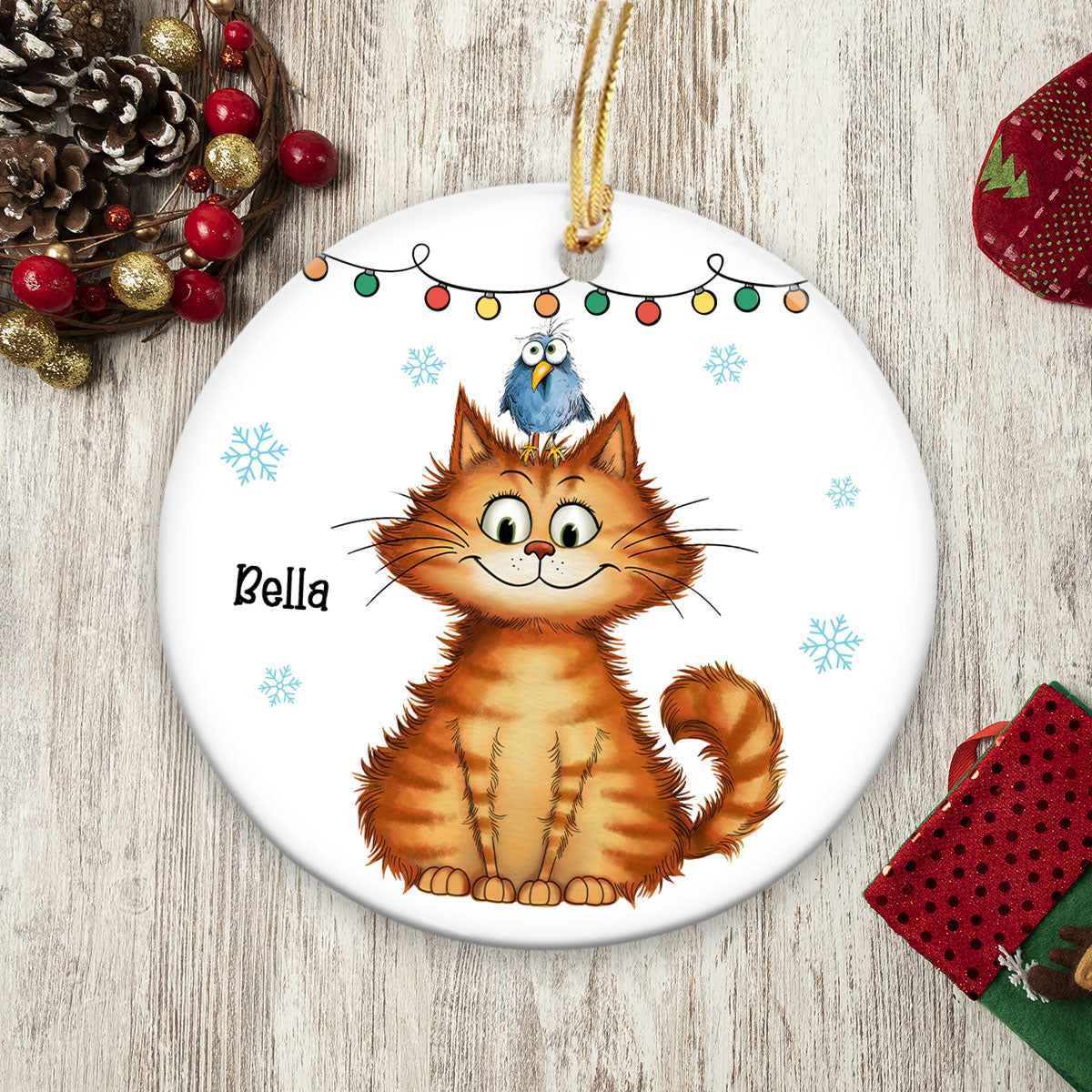 Funny Quirky Cats Personalized Ceramic Ornament, Christmas Gift For Cat Lovers