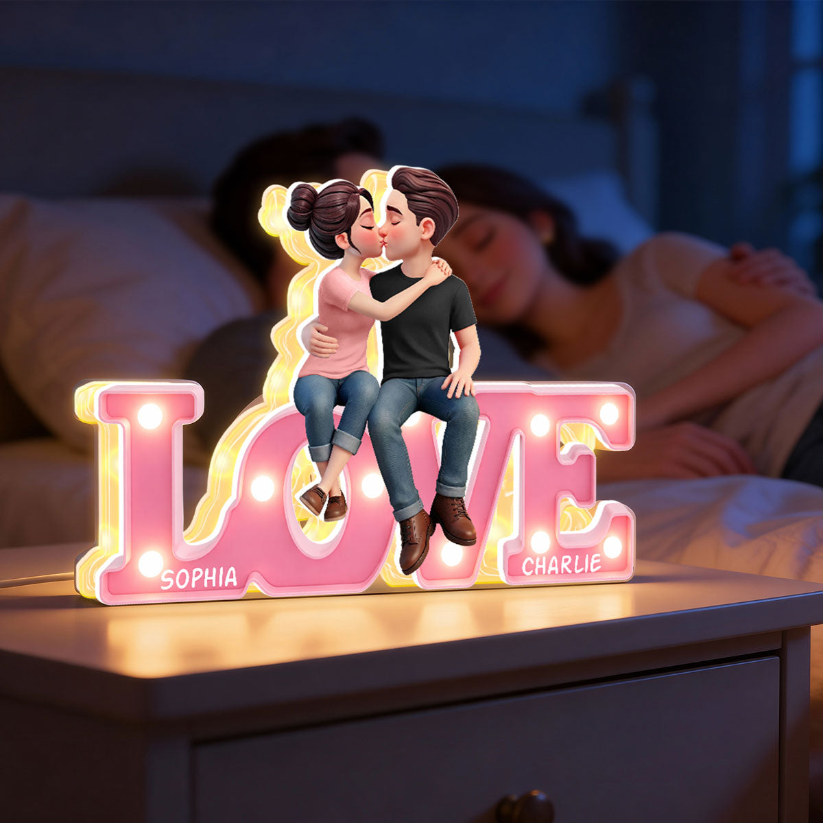 Everlasting LOVE Couple Sitting Kissing - Personalized Light Box - Valentine's Day Gift For Couple, For Him, For Her