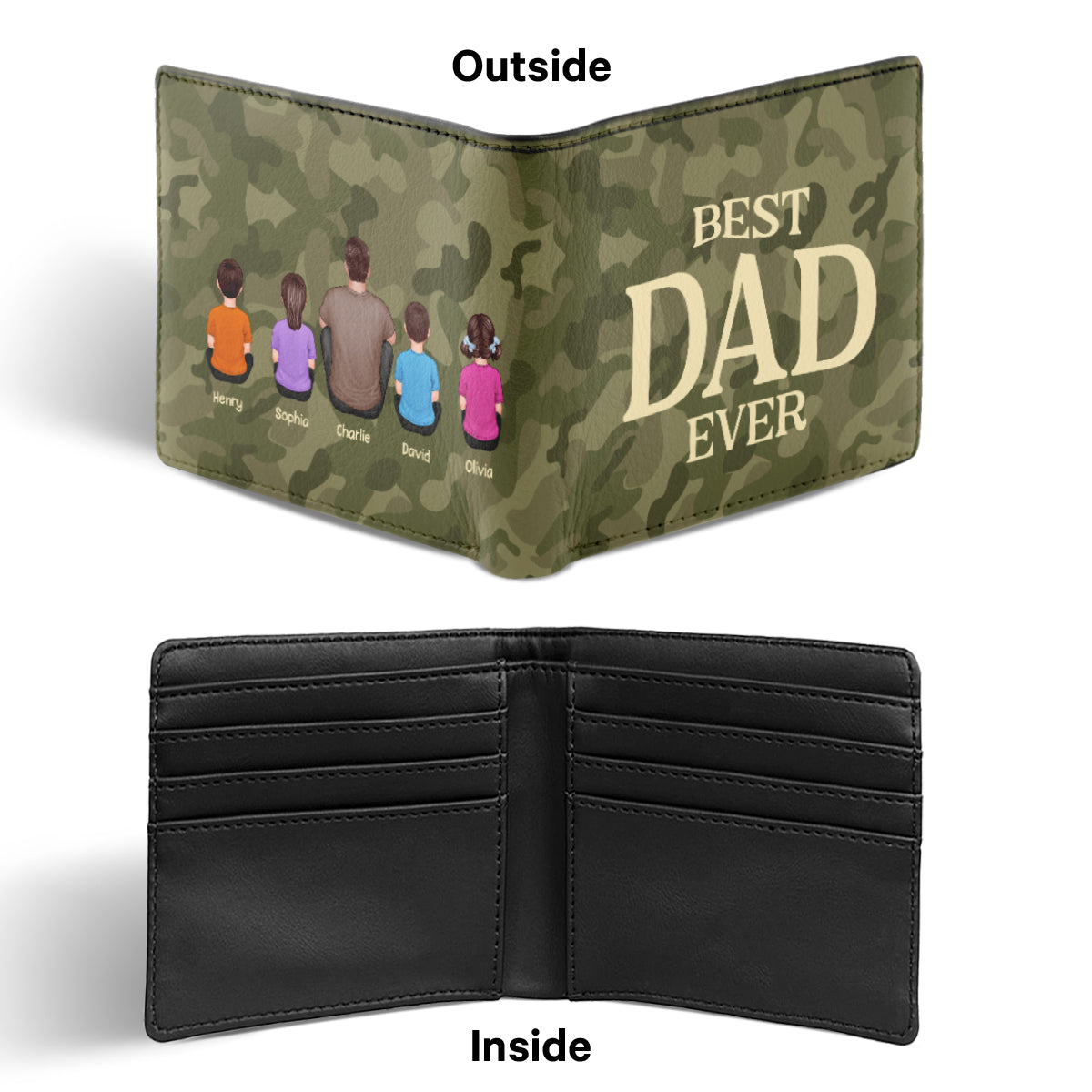 Dad We Love You Back View Man Sitting With Kids Personalized Printed Men‘s Wallet