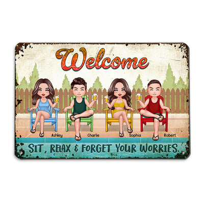 Welcome To Pool Friends Colorful Adirondack Chair Personalized Metal Sign