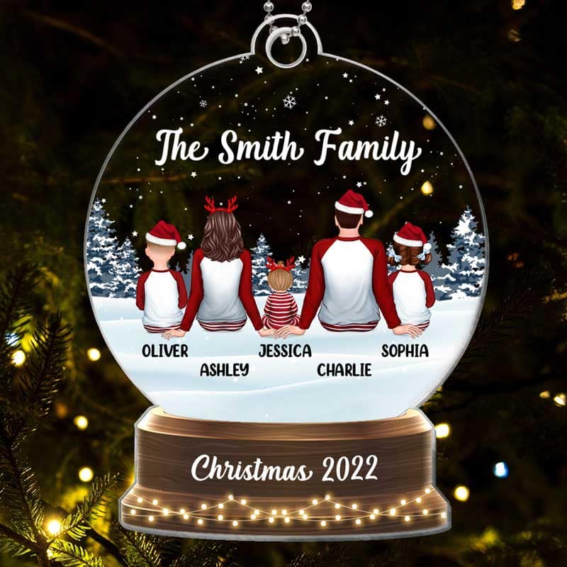 Snow Globe Pajamas Family Sitting Personalized Acrylic Ornament