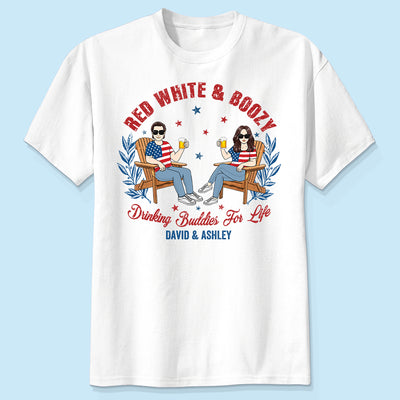 Red White & Boozy Beer & Cocktail Club, Personalized Matching Shirt For Couples, 4th Of July