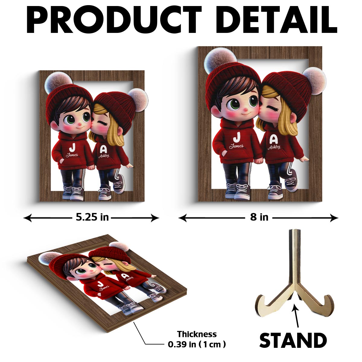 3D Effect Cute Cartoon Couple Walking Personalized 2-Layered Wooden Plaque,  Gift for Him, Gift for Her