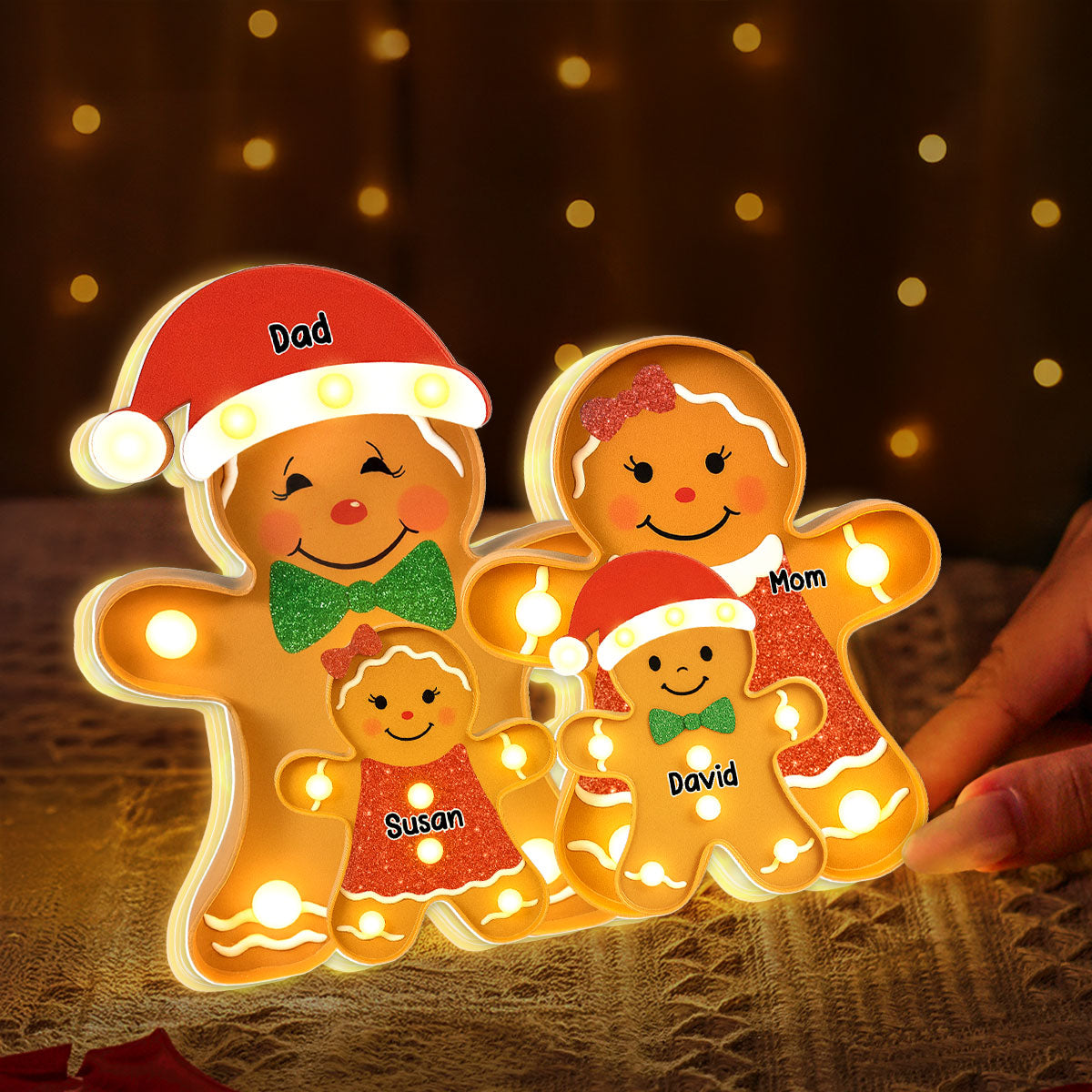 Gingerbread Family Marquee Effect Personalized LED Light Box, Christmas Decoration