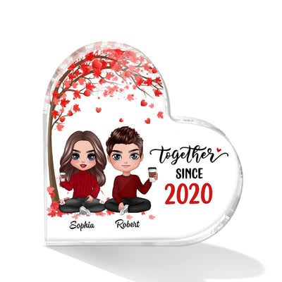 Doll Couple Sitting Under Red Tree Gift For Him For Her Personalized Heart Plaque