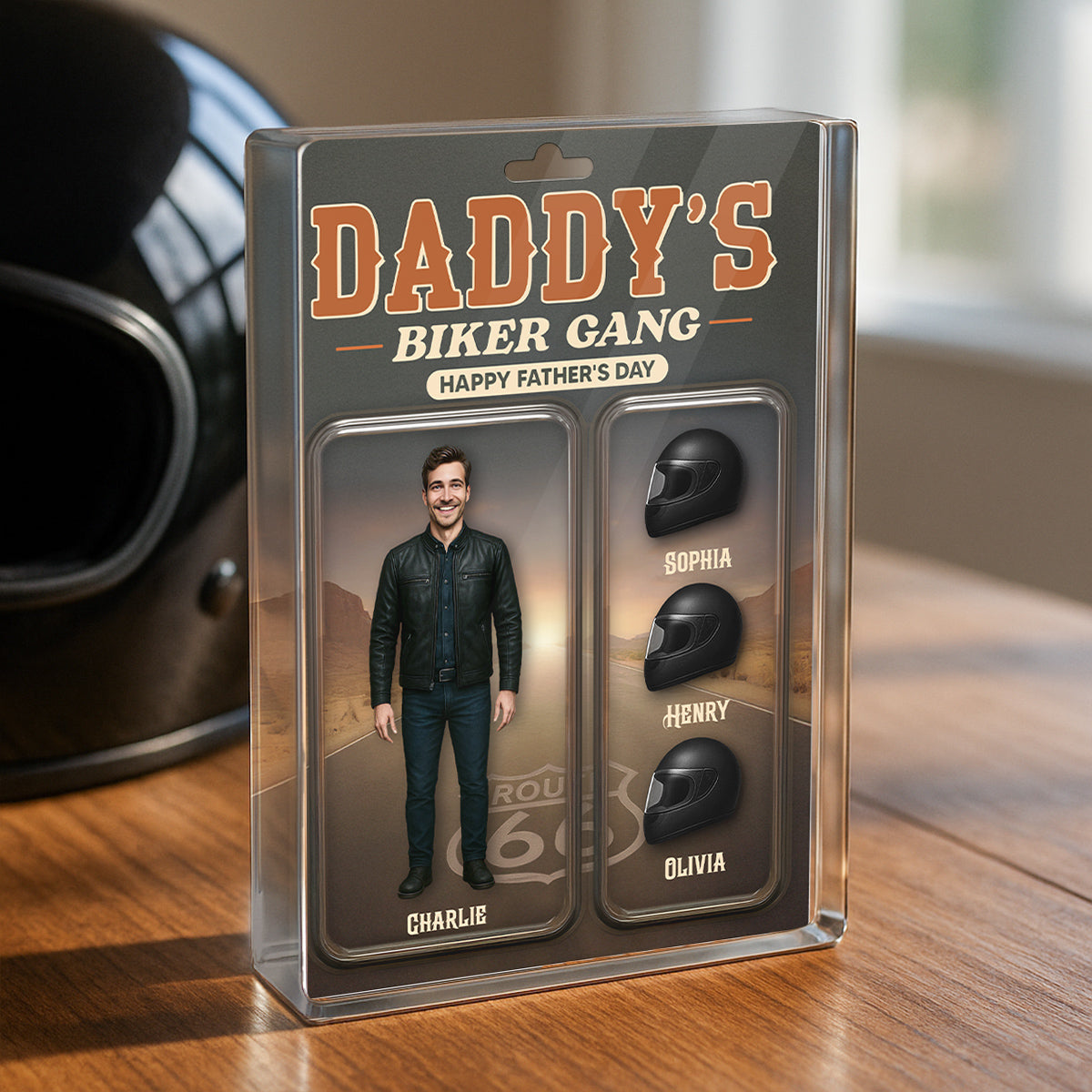 Daddy's Grandpa's Biker Gang Custom Figure 3D Effect Personalized Rectangle Flat Acrylic Block Plaque