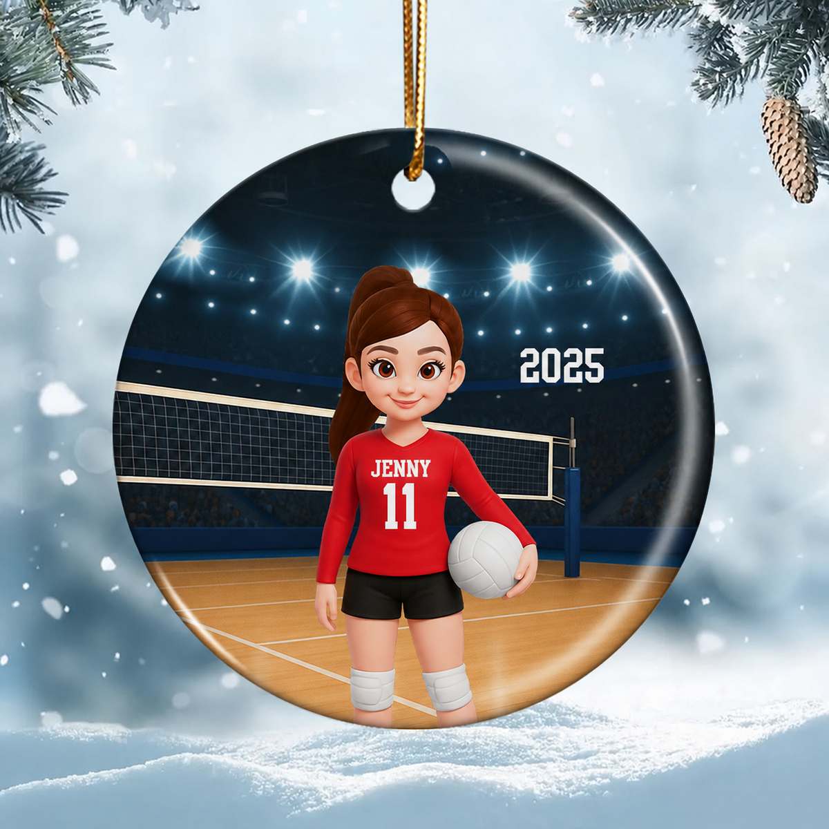 Volleyball Girl On Court - Personalized Ceramic Ornament - Christmas Gift For Teen Girl, Daughter, Granddaughter