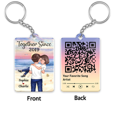 Couple Holding Embracing On Beach Favorite Song QR Code Personalized Acrylic Keychain