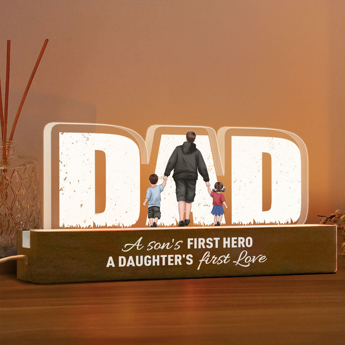 Father's Day Glow - Custom LED Night Light for Dad, A Son's Hero, A Daughter's Love
