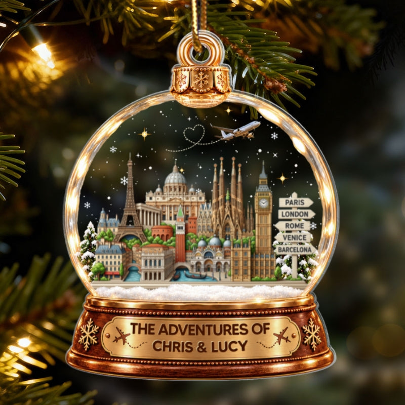 The Places You've Been Landmarks Snow Globe 2D Flat Printed - Personalized Acrylic Ornament - Traveling Destination Keepsake, Christmas Gift For Traveling Lovers