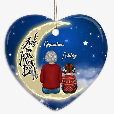 Grandma Grandkids On Moon Personalized Heart Ornament