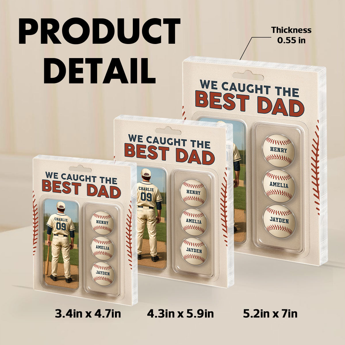 We Caught The Best Dad Grandpa Baseball Lover Realistic Figure Style Personalized Acrylic Block Plaque
