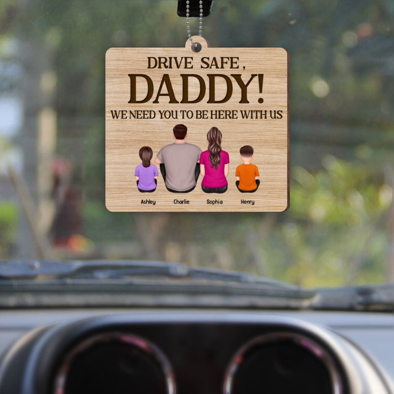 Best Dad Ever Back View Man Kids Dog Cat Personalized Wooden Car Ornament