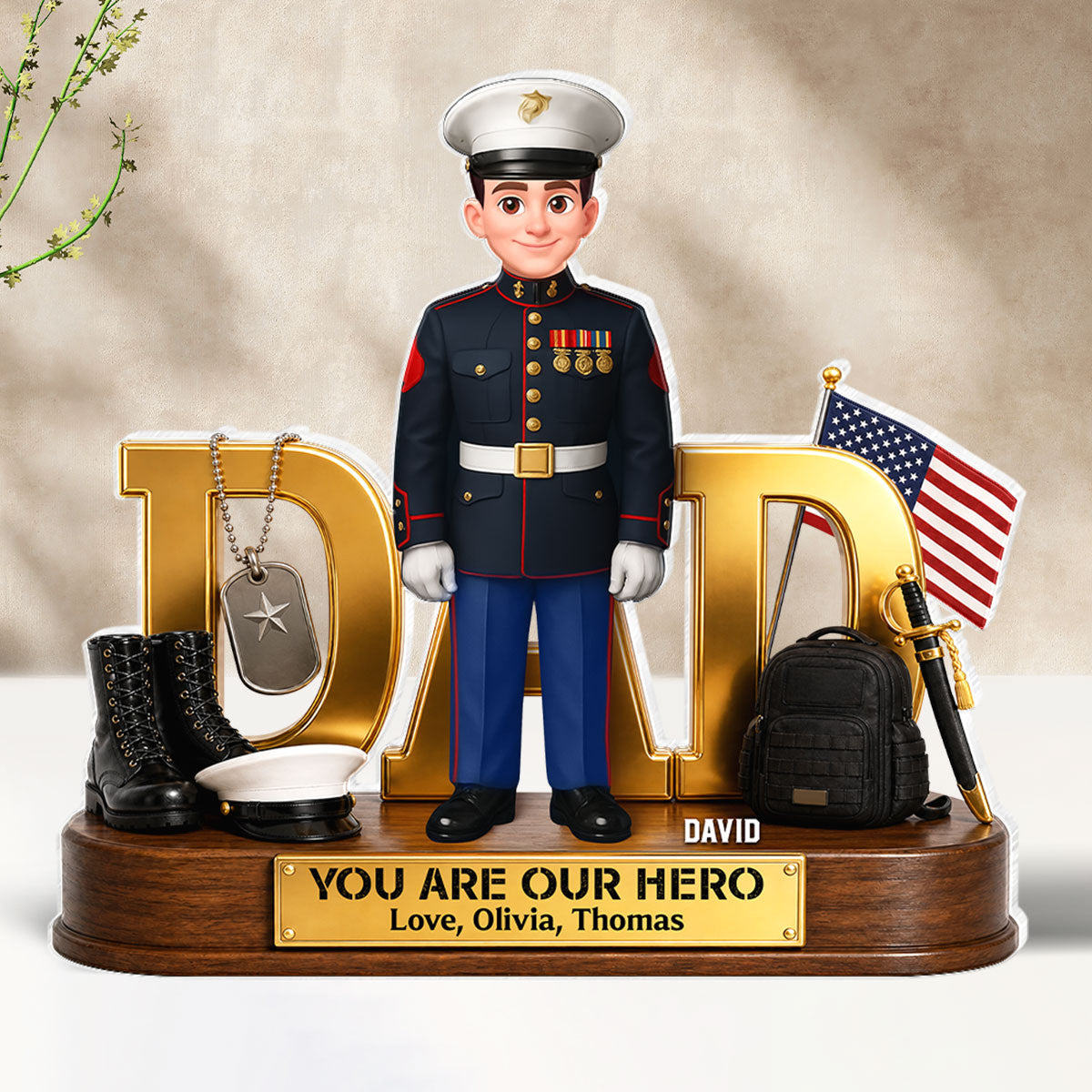 Proud American Marine Dad You Are Our Hero 2D Flat - Personalized Acrylic Block Plaque - Father's Day Gift For Dad