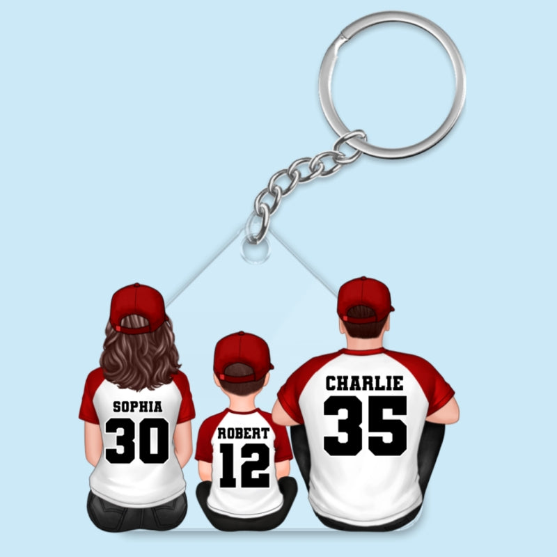 Baseball Family Sitting Back View Personalized Acrylic Car Hanger Ornament