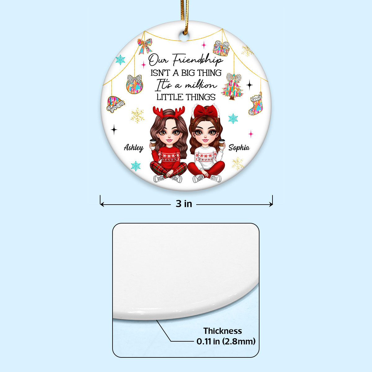 Pretty Girls Friendship Million Little Things Colorful Dalmatian Pattern Personalized Circle Ceramic Ornament