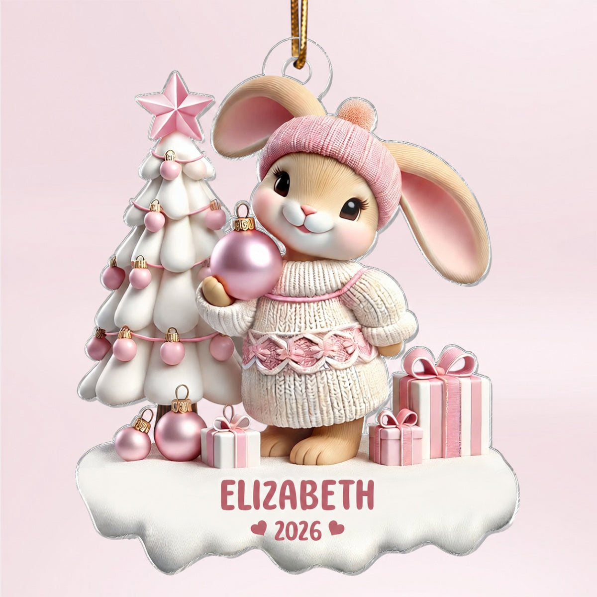 3D Effect Bunny Kid Girl Boy Christmas Personalized Acrylic Ornament, Christmas Gift For Son, Daughter, Grandson, Granddaughter, Children