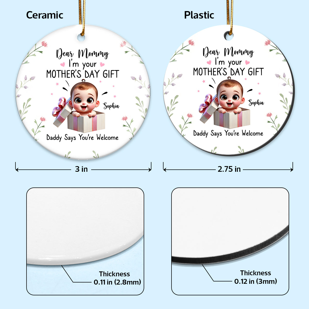 Dear Mom I'm Your Mother's Day New Mom Gift Personalized Ceramic Ornament, Funny Gift For Wife