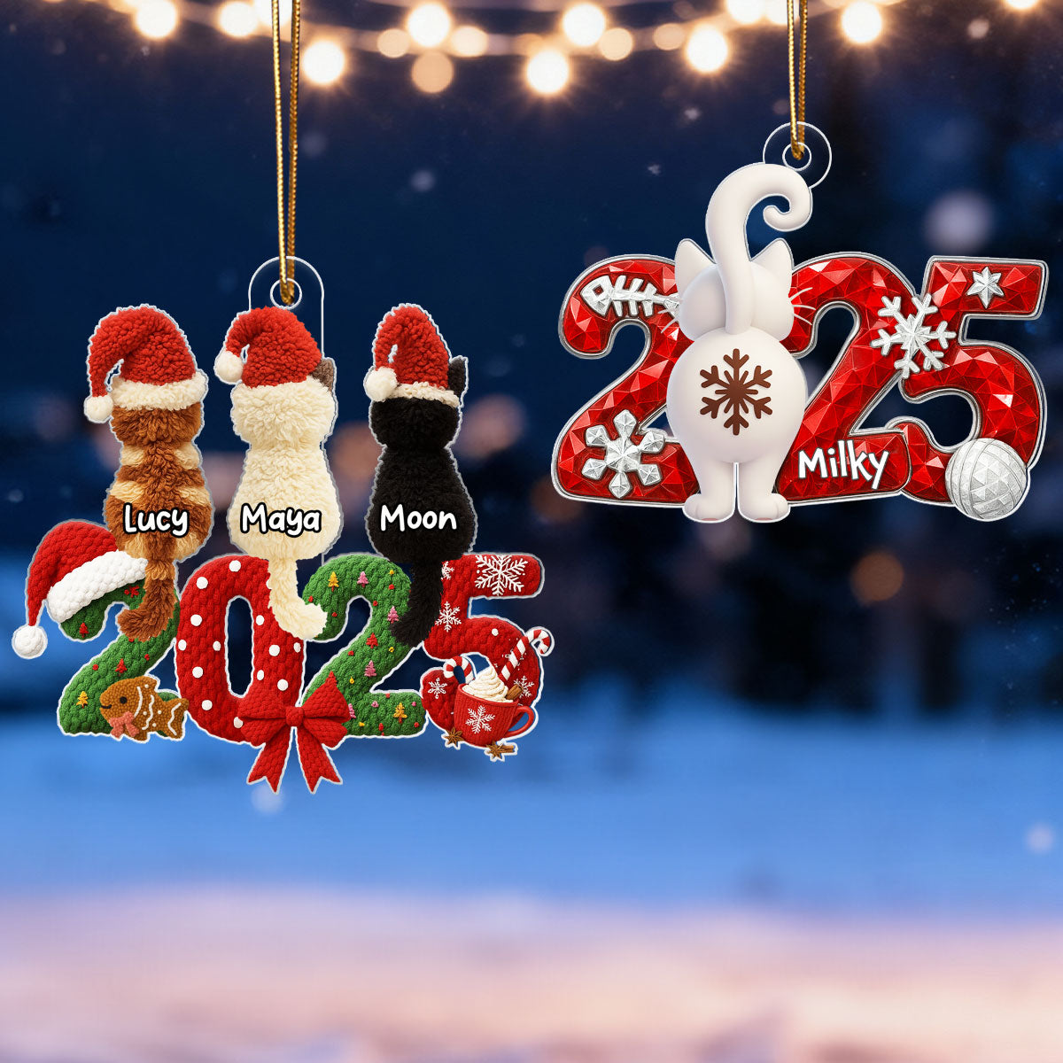 Custom Cat Designs - Personalized Acrylic Ornament - Christmas Gift for Cat Lovers, Cat Moms, Cat Dads