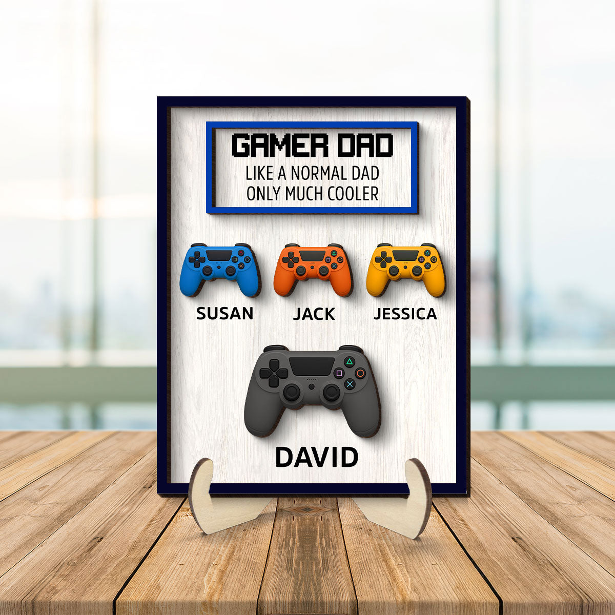Gamer Dad Much Cooler Custom Controller Personalized 2-Layered Wooden Plaque, Father's Day Gift for Gamer Dads