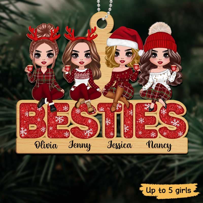 Doll Besties Sitting On Word Personalized Wooden Ornament