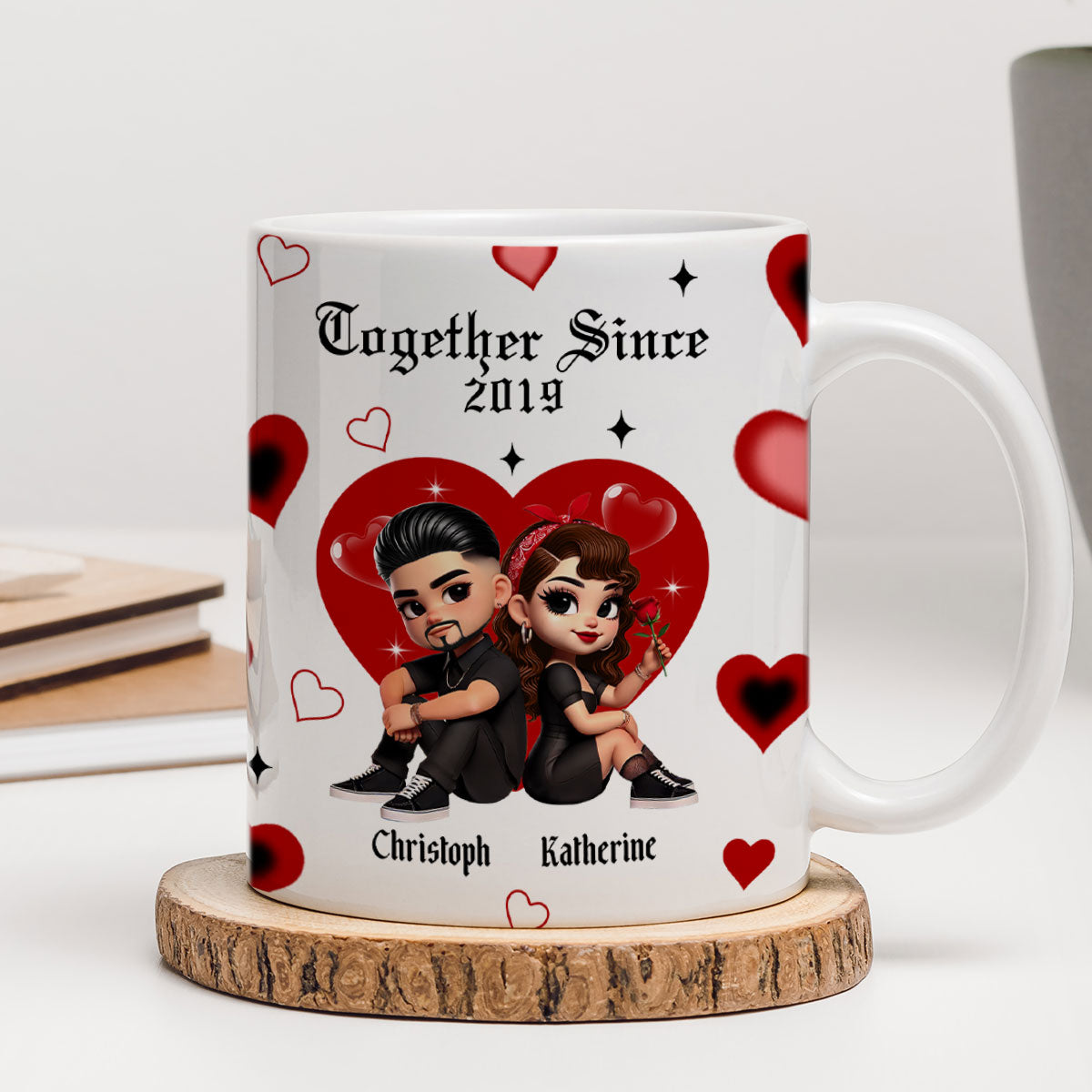 Pretty Couple Roses Heart Together Since Personalized AOP Mug,  Gift, Anniversary Gift for Couples
