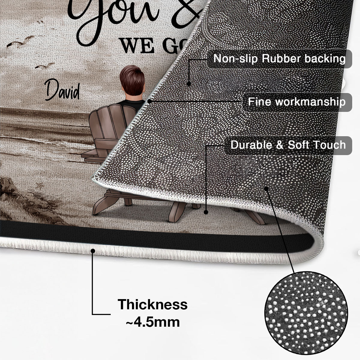 Retro Vintage Back View Couple Sitting Beach Landscape Personalized Doormat