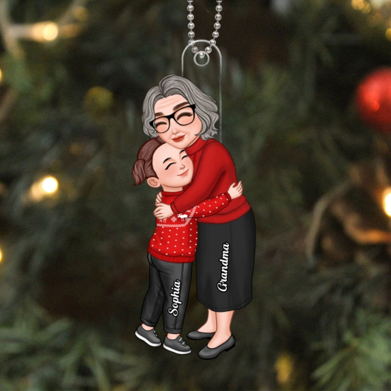 Grandma & Grandkid Hugging Christmas Gift For Granddaughter Grandson Personalized Acrylic Ornament