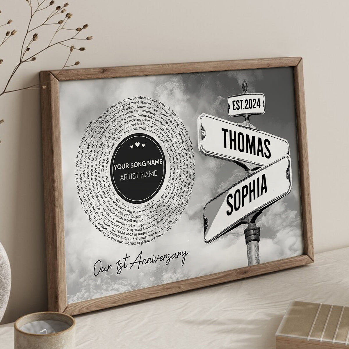 Vintage Crossroads Street Sign Song Lyrics Art Personalized Poster, Anniversary  Gift For Girlfriend Boyfriend Wife Husband
