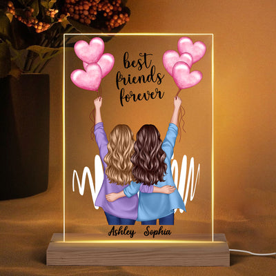 Back View Blazer Besties Holding Balloons Personalized Rectangle Acrylic Plaque LED Night Light