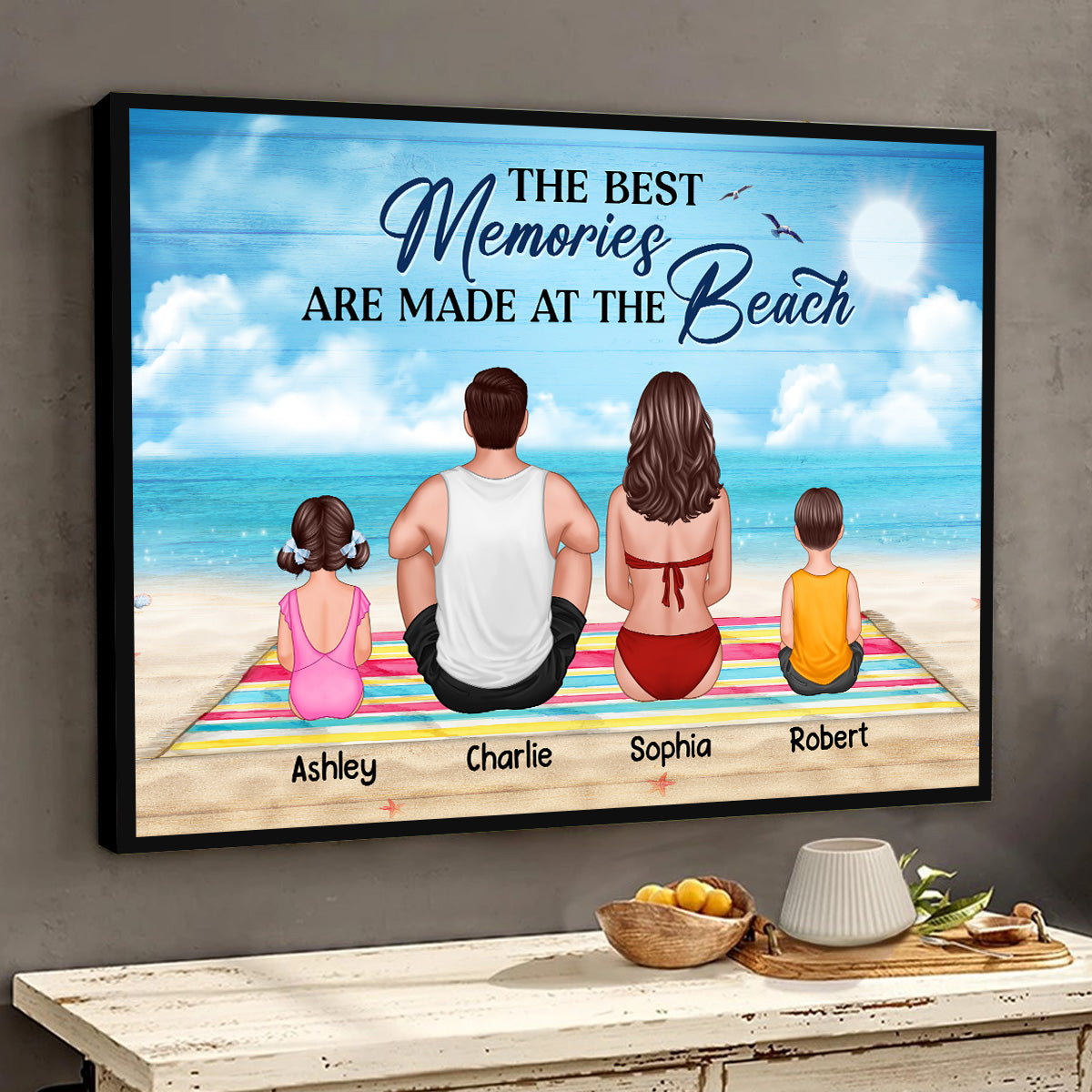 The Best Memories Are Made At The Beach Back View Family Couple Kid Dog Cat Personalized Horizontal Poster