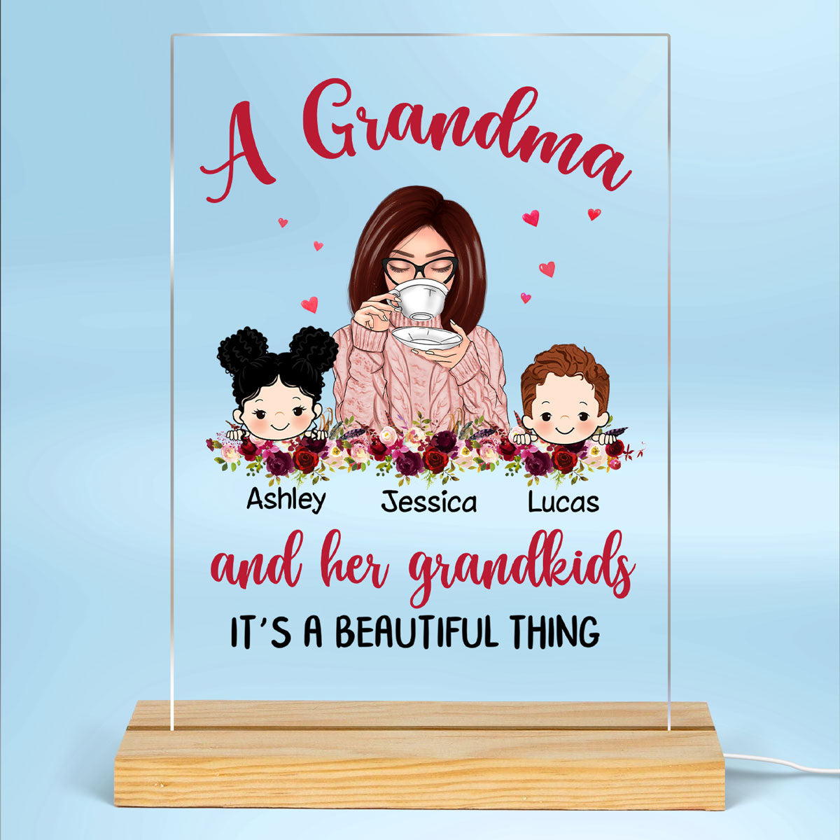 Grandma Grandkids Beautiful Thing Personalized Rectangle Acrylic LED Lamp Night Light