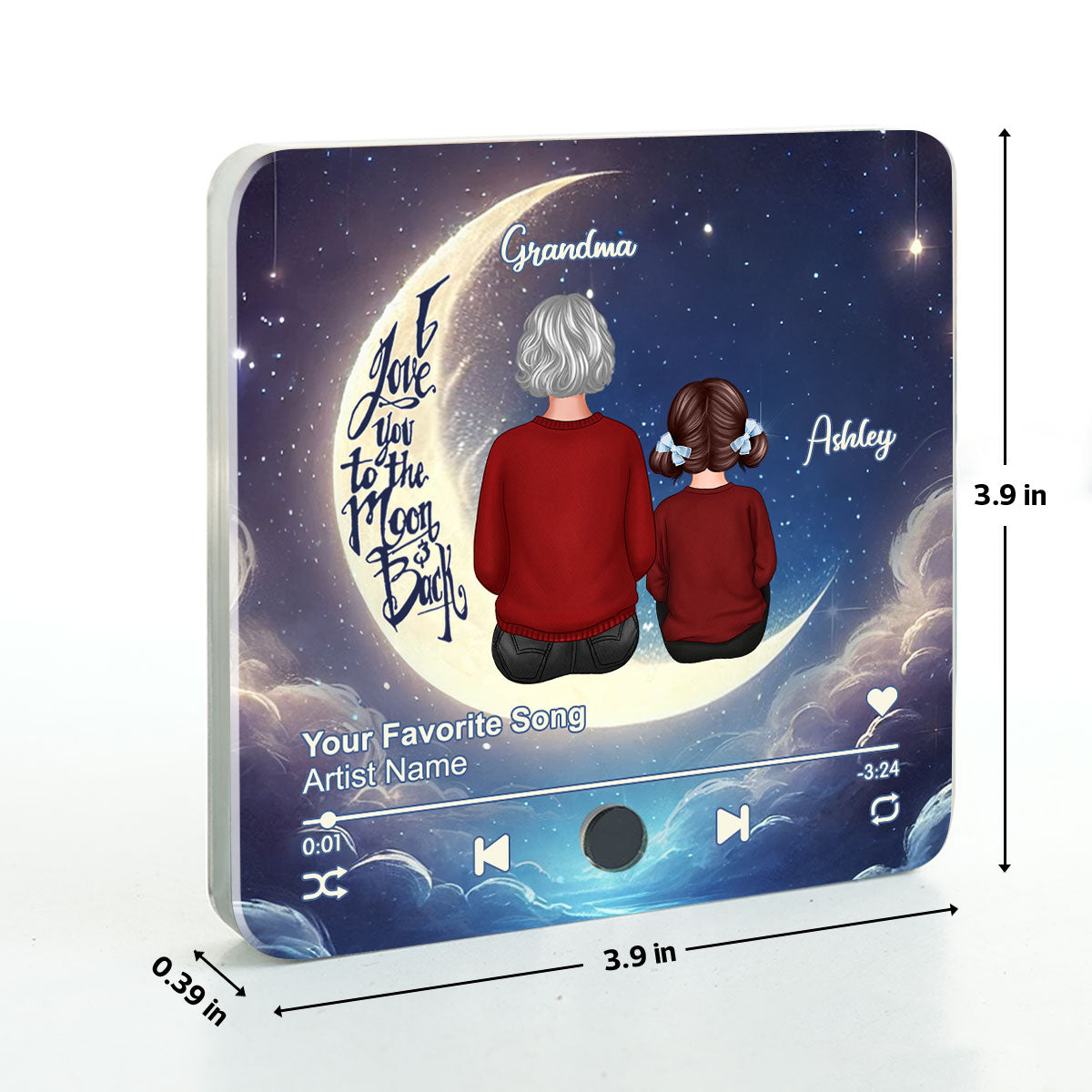 Grandma & Grandkids Sitting On The Moon Personalized Music Fridge Magnet, Perfect 2025 Gift For Mom For Grandma
