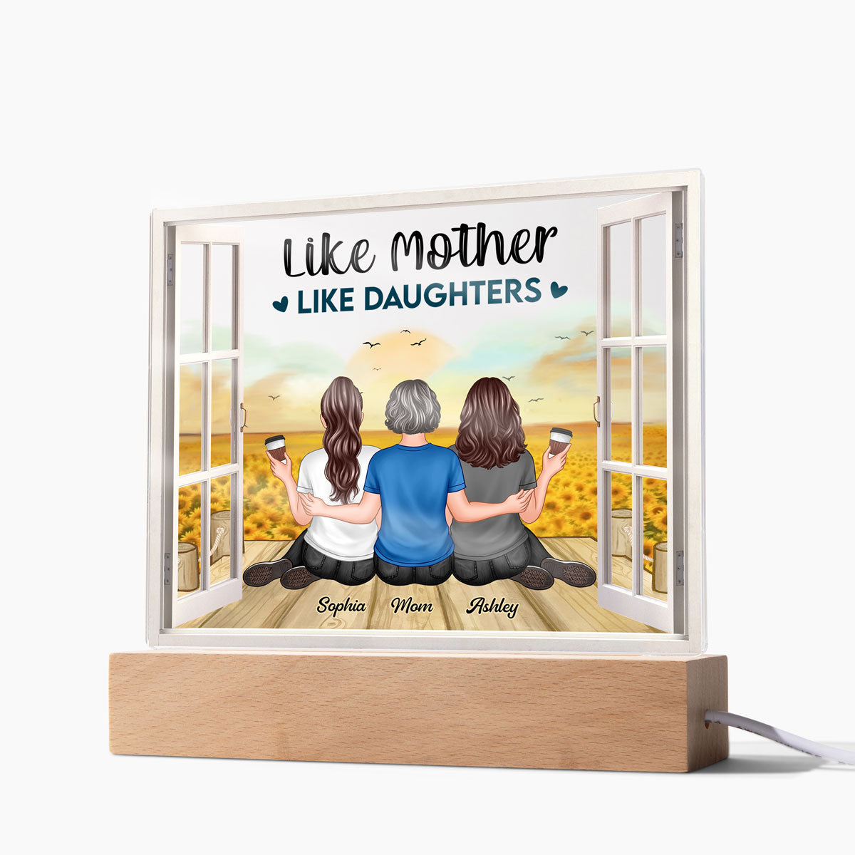 Mother Daughter Sunflower Field Window Personalized LED Night Light