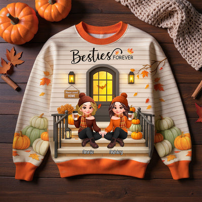 Fall Season Best Friends Sisters Front Porch Personalized 3D Sweatshirt