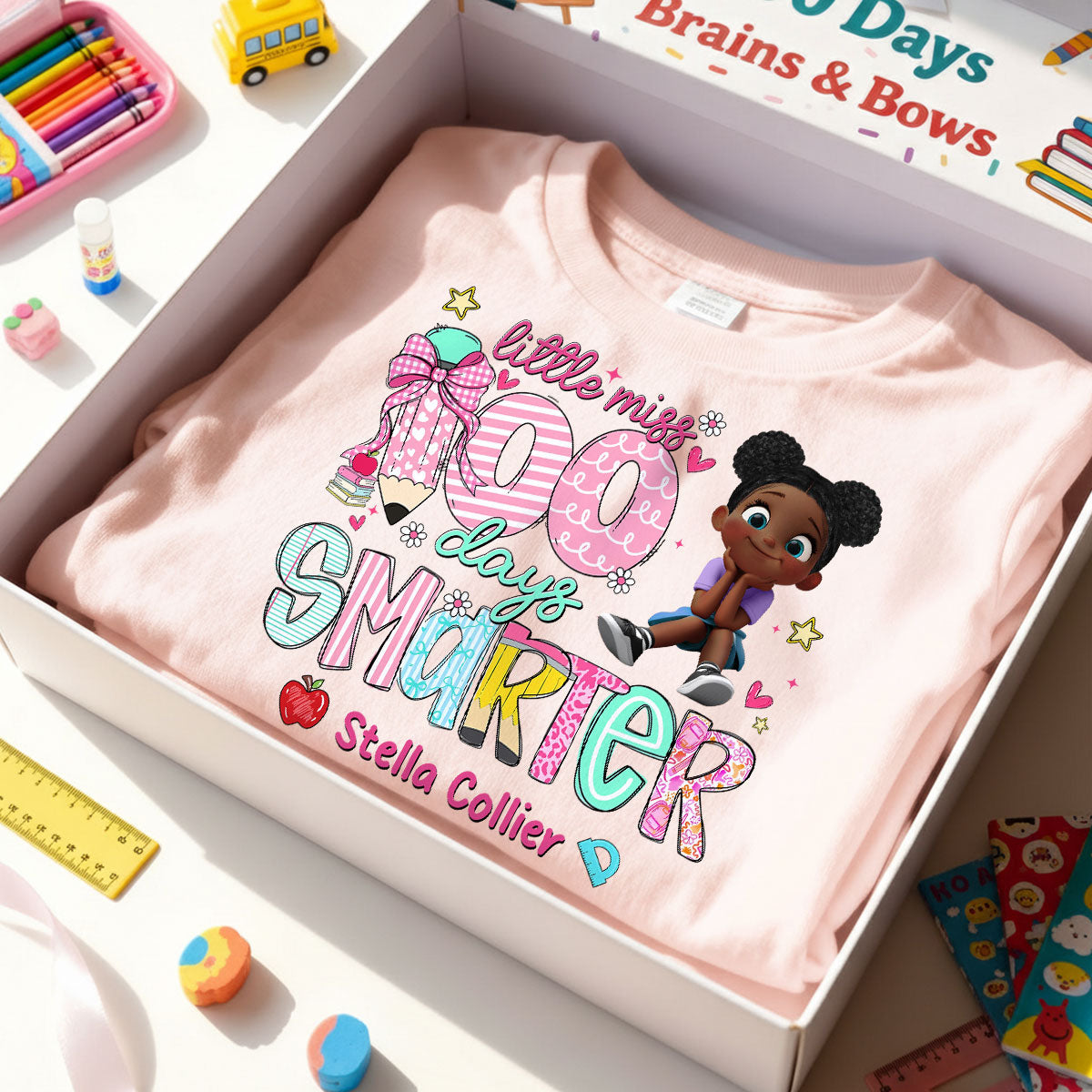 Little Miss 100 Days Smarter Little Girl - Personalized Kid T-Shirt - 100 Days Of School For Daughter, Granddaughter