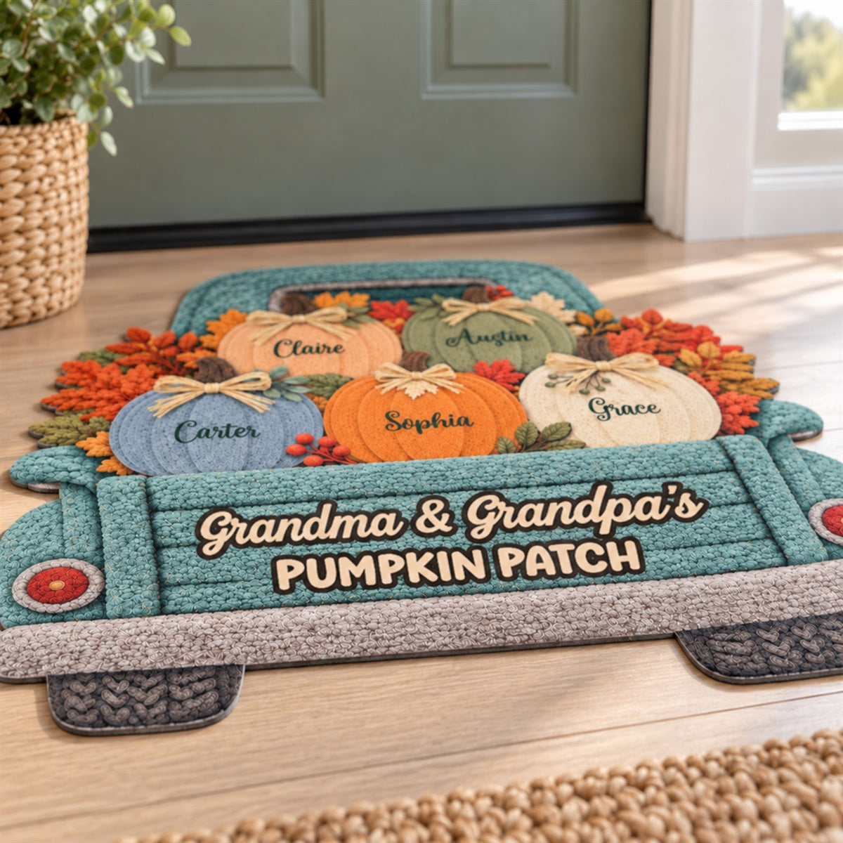 Grandma Grandpa's Pumpkin Patch Truck 2D Flat Printed - Personalized Doormat - Fall Season Decor For Grandparents