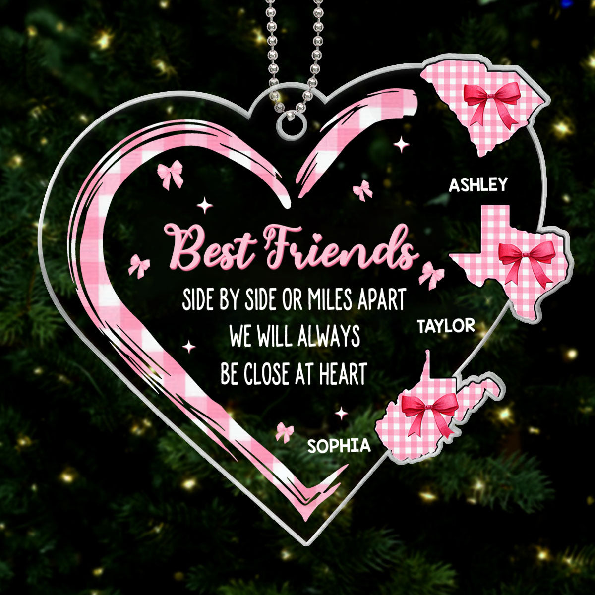 Best Friends Sisters Family Long Distance Coquette Christmas Personalized Acrylic Ornament